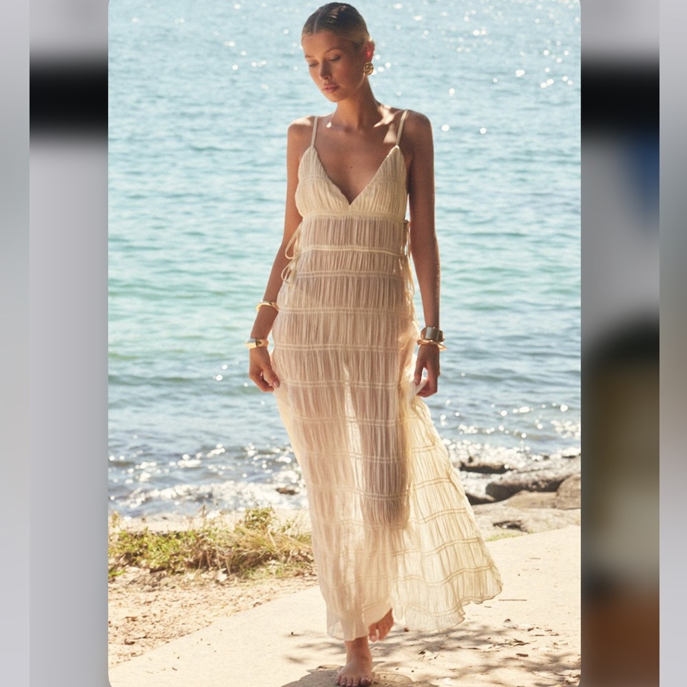 SNDYS La Louisiane Maxi Dress Size XS Cream Shell Swimwear Beach Vacation Chic - Picture 2 of 14